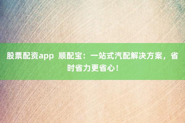 股票配资app  顺配宝：一站式汽配解决方案，省时省力更省心！