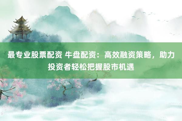 最专业股票配资 牛盘配资：高效融资策略，助力投资者轻松把握股市机遇