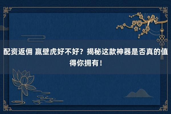 配资返佣 赢壁虎好不好？揭秘这款神器是否真的值得你拥有！
