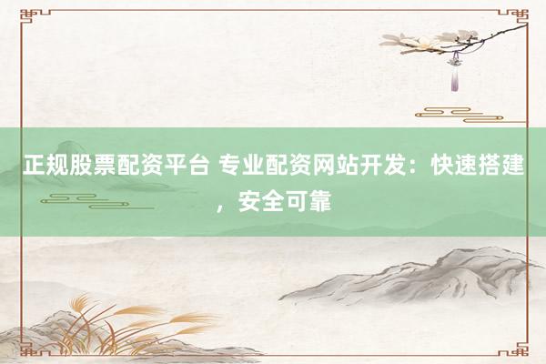 正规股票配资平台 专业配资网站开发：快速搭建，安全可靠