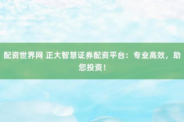 配资世界网 正大智慧证券配资平台：专业高效，助您投资！