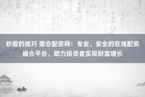 炒股的技巧 撮合配资网：专业、安全的在线配资撮合平台，助力投资者实现财富增长