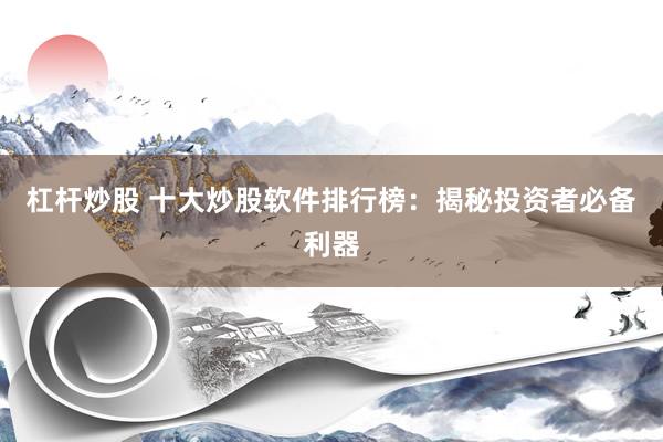 杠杆炒股 十大炒股软件排行榜：揭秘投资者必备利器
