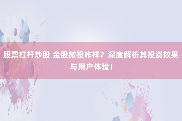 股票杠杆炒股 金股微投咋样?深度解析其投资效果与用户体验!