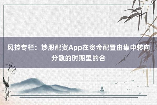 风控专栏:炒股配资App在资金配置由集中转向分散的时期里的合