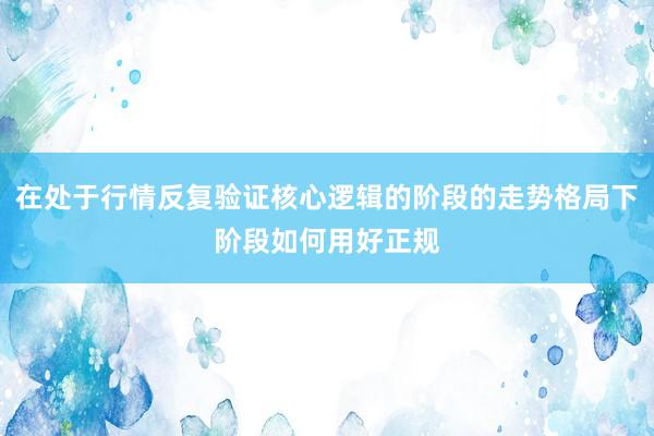 在处于行情反复验证核心逻辑的阶段的走势格局下阶段如何用好正规