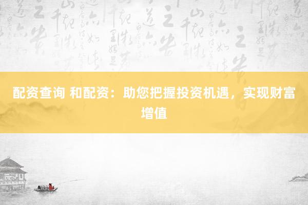 配资查询 和配资：助您把握投资机遇，实现财富增值