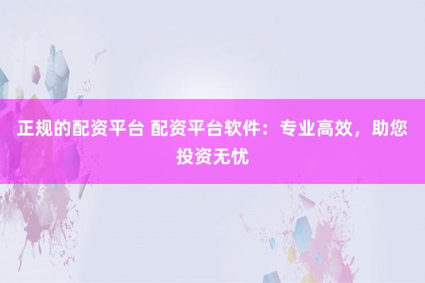 正规的配资平台 配资平台软件：专业高效，助您投资无忧