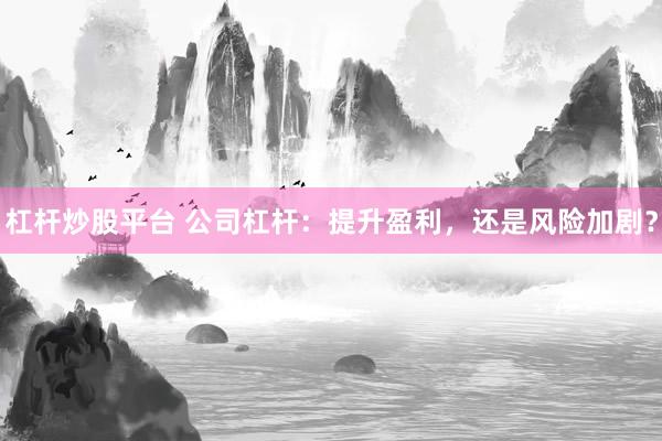 杠杆炒股平台 公司杠杆:提升盈利,还是风险加剧?