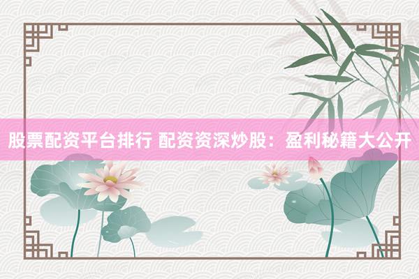 股票配资平台排行 配资资深炒股：盈利秘籍大公开